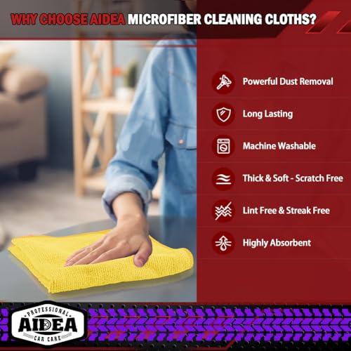 Image of AIDEA Microfiber Cleaning Cloth, 10PK, Microfiber Towels for Cars, Premium All Purpose Car Cloths, Dusting Cloth Cleaning Rags, Absorbent Towels for SUVs, House, Kitchen, Window, 12 inchx12 inch, Yellow