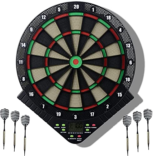 FLYIODFCXV Disco de Dardos, Diana electrónica de Punta Blanda con Marcador LCD, 6 Dardos, 24 Puntas for 8 Jugadores, batería incluida