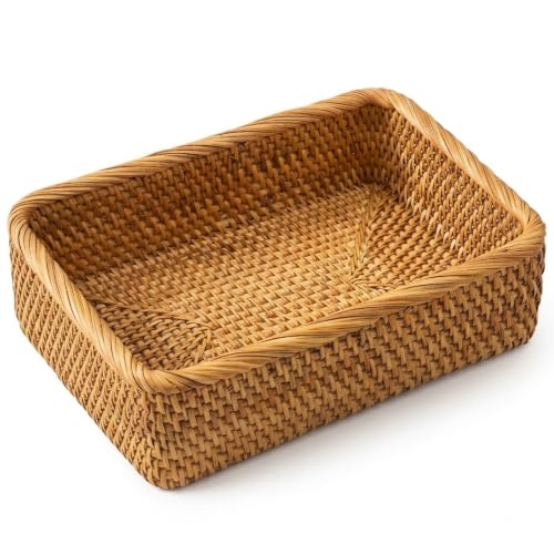 Image of Yangqihome Natural Rattan Storage Baskets, Rectangular Woven Fruit Baskets, Decorative Wicker Basket Large Baskets for Organizing (L)
