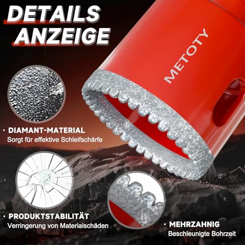 METOTY 15 Stück-Diamant Lochsägen Bohrer Set (6-50mm) ，Gezahnte-Kernbohrer für Keramik, Glas, Fliesen, Marmor| EVA-Positionierer & harte Aufbewahrungstasche | Trocken/Nass-Dual-Use