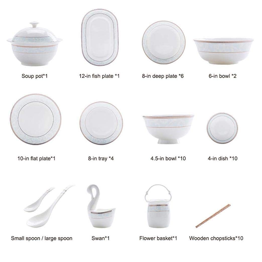 Zestaw zastawy stołowej, 58-częściowy wzór ceramiczne zestawy obiadowe talerze miski na rodzinne przyjęcie - odporny zestaw obiadowy, elegancka kolekcja zastawy stołowej