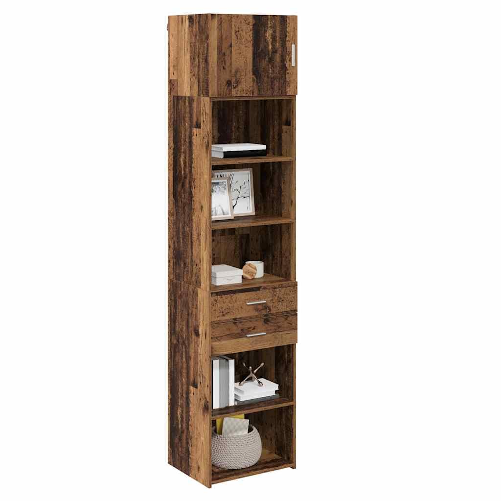 Meuble haut mural en bois vieilli, 50 x 42,5 x 225 cm, avec tiroir et porte, buffet moderne pour salon, salle à manger, bureau, rangement peu encombrant et espace de rangement