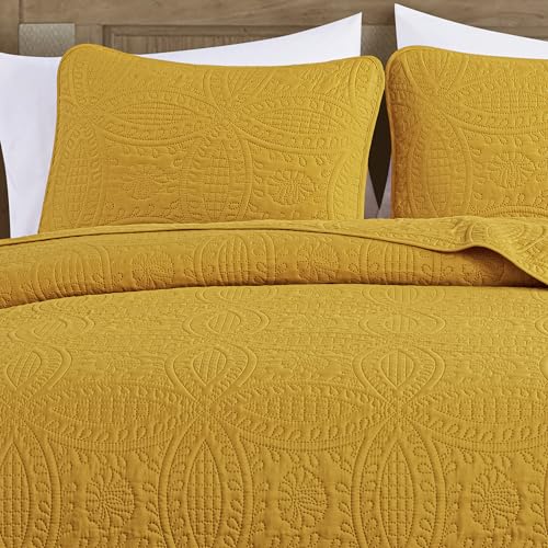 Image of Chezmoi Collection Austin King Bedspread Set 3-Piece Pinsonic Quilted Oversized Bedspread Coverlet Set, King, Mustard