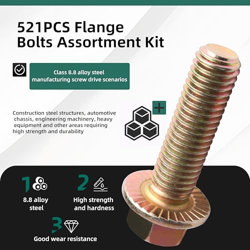 Image of 521PCS M6 M8 M10 Flange Bolts Assortment Kit - 8.8 Grade Alloy Steel,Bolt Assortment for Industrial & Construction Use