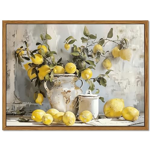 Framed Lemon Kitchen Wall Decor for Dining Room - Vintage