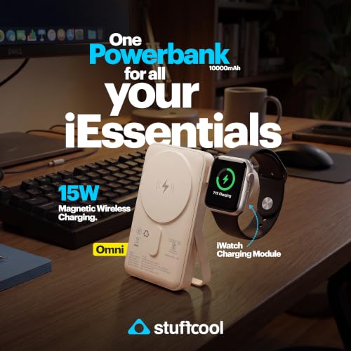 Image of Stuffcool Omni 3-in-1 10000mAh Magnetic Wireless Powerbank with Dedicated Apple Watch Charging Module, Charges AirPods, Aluminium Stand, 15W Wireless & 20W PD Type-C Input /Output