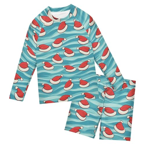 Christmas Xmas Christmas Hat Boys Rash Guard Swimsuits Set for Boys Long Sleeve Swim Shirts Bathing Suits B0403701