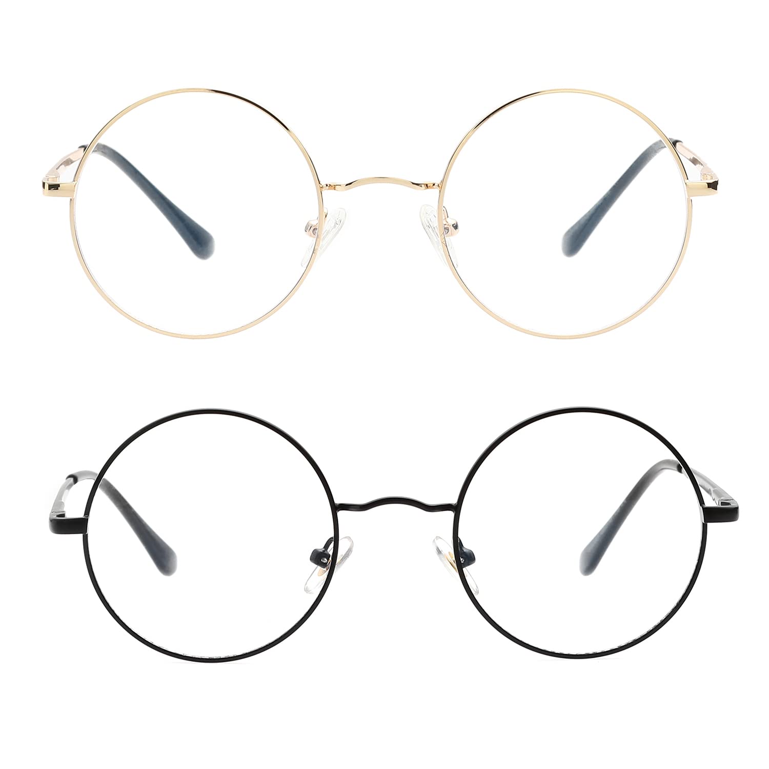 Teumire Blue Light Blocking Glasses for Women Men Round Metal Frame Clear Lens Computer Eyeglasses 50MM