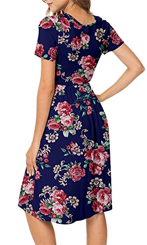Image of DB MOON Women Summer Casual Short Sleeve Dresses Empire Waist Dress with Pockets