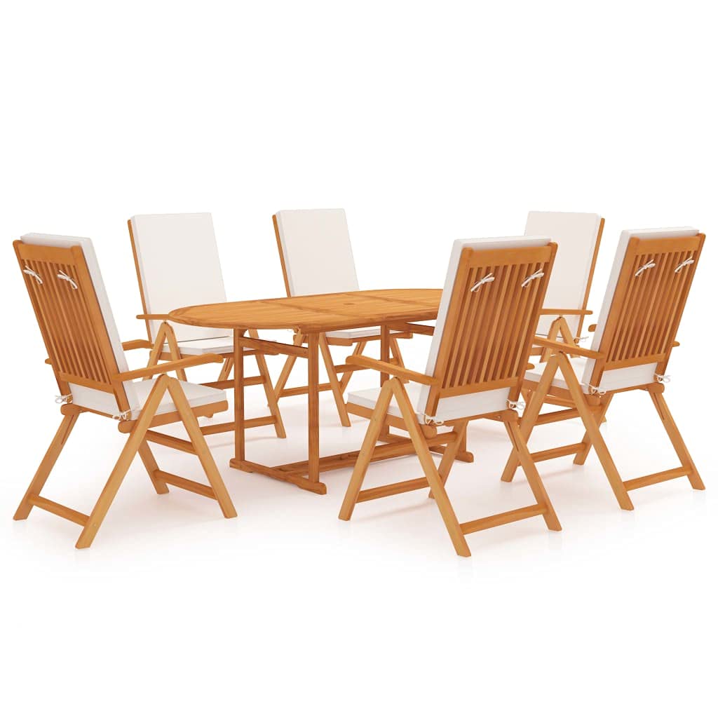 Set di mobili da giardino da 7 pezzi con cuscini, legno di teak massiccio, sedie pieghevoli con schienale regolabile in 5 posizioni, foro per ombrellone, fino a 110 kg per sedile