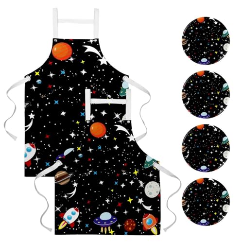 Tablier de serveuse pour restaurant et bar avec 4 broches et motif vaisseau spatial lot de 2