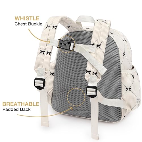 Image of STEAMEDBUN Corduroy Toddler Backpack for Girls 2-4: Kids backpack for Boys Girls - 12 inch Preschool Kindergarten Backpacks - Bow