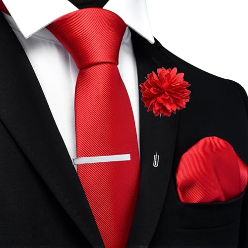 Image of Branduce 3.15 inch(8cm) Solid Formal Tie and Pocket Square Plain Necktie Lapel Pin and Tie Clip Set for Men