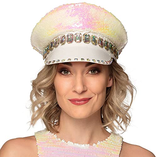 Boland 33021, Sandy Candy Hat, White/Silver, with Reversible Sequins and Gemstones, Rock Star, Punk Lady, Hat, Costume - Image 2