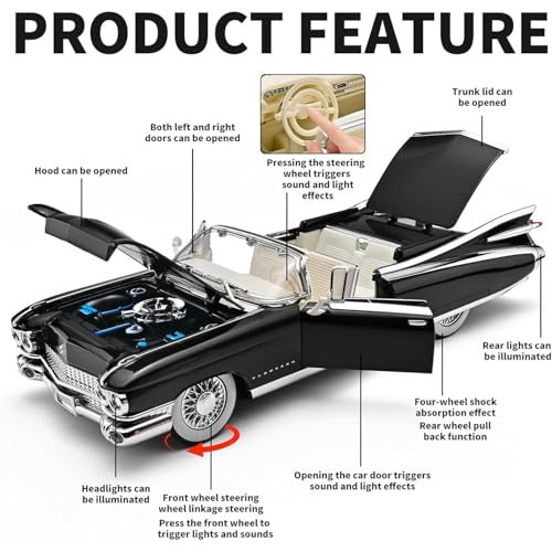 Image of Magicwand 1:24 Scale Die-Cast 1959 Cadilllac Elldorado Biarritz【Box Packed】 with 4 Openable Doors,Pull Back Action,Lights,Music & Working Steering【Random Color】【Pack of 1】