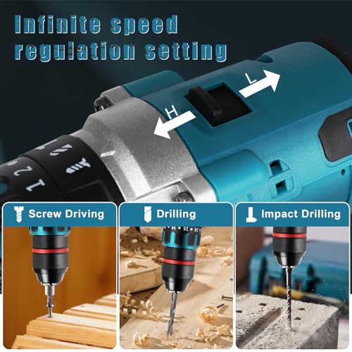 Akku Bohrschrauber kompatibel mit Makita 18V Akku, 1350RPM Bürstenloser Schlagbohrer mit 20+3 Kupplung, 120N.m Drehmoment, 13mm Bohrfutter, Schraubendreher und Bohrer Set für Haus und DIY – Bild 6