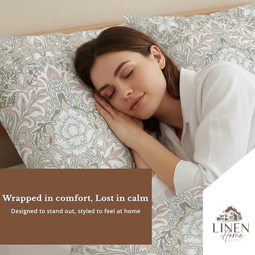 Image of Linen Home Cotton Percale Flat Bedsheet Set Single Size Damask Brown