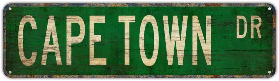 Peiyeety A002 Vintage Metal Tin Sign Cape Town Drive Street Sign, Retro Wall Decor For Home, Bar, Garage, Cafe, Man Cave, Travel Room, Hometown Decor, Rustic Wall Art For Indoor And Outdoor Use, 4X16 Inch