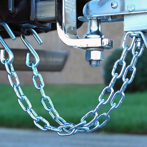 Image of 27 inch Trailer Safety Chain with Heavy Duty 17 /32 inch Spring Hooks, Grade 30 Zinc-Plated Steel Towing Chain Kit 7000 lbs Capacity for RV, Utility Trailer & Boat, 23 inch Chain Length, 2 Pack