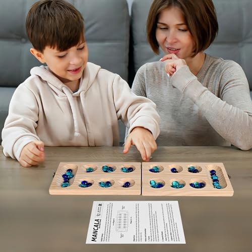 Juego de Mesa Mancala de Madera con Piedras de Vidrio miniatura 2