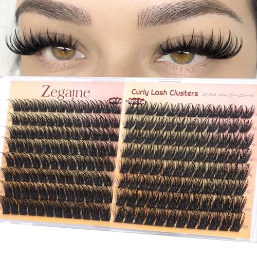 Cat Eye Lash Clusters Wispy Clusters Eyelash Extensions 22MM Long D-Curly Fox Eye Left & Right Lash Clusters Fairy Eyelash Clusters Volume Individual Lashes 192Pcs by Zegaine