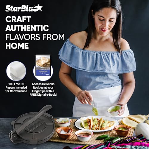 image for 10 Inch Cast Iron Tortilla Press by StarBlue with FREE 100 Pieces Oil 