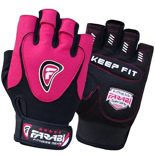Farabi Weight Lifting Gloves Pink Womens Gym Fitness Workout Gel Straps Ladies (L/XL)