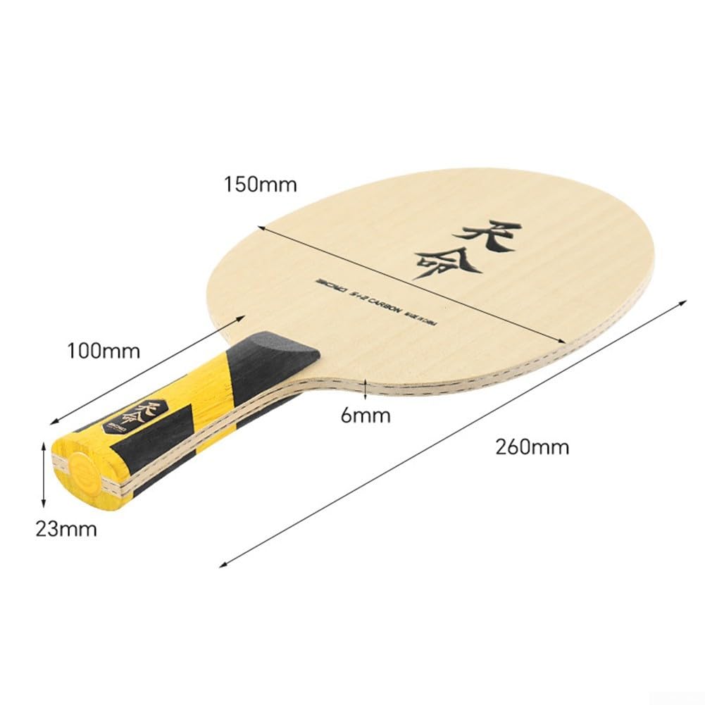 Tabella lunga della fibra del carbonio della maniglia 260mm di ping-pong FL della fibra del carbonio | Manico lungo FL 260mm, tecnologia in fibra profonda, sensazione di legno puro, alto potere inferiore, design aramidico giallo