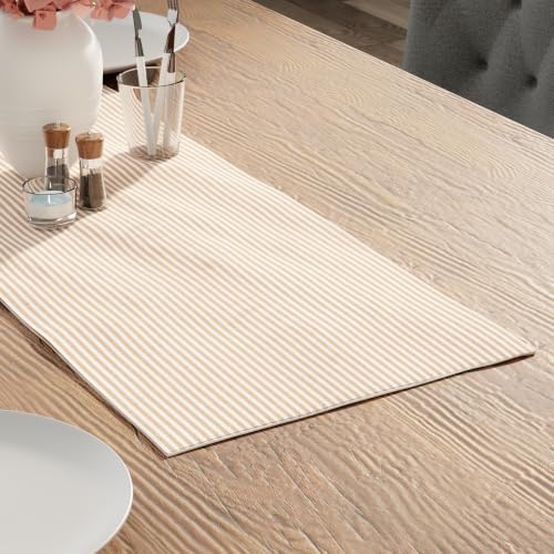 Image of Encasa XO Cotton Table Runner for 4 Seater | Size 13x36 in | Ticking Beige - Machine Washable & Durable