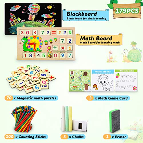 lenbest Wooden Toys Maths Games - Educational Science Kits - Number Blocks | Teaching Learning Clock | Counting Toys - Early Development & Activity Toys - Toys for 4 5 6 Year Old Boys Girls gifts