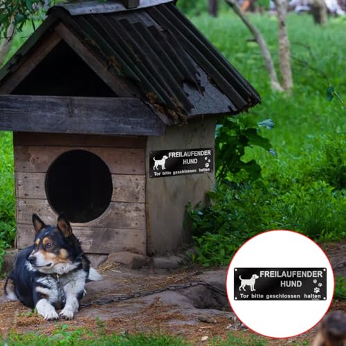 Vorsicht Freilaufender Hund Schild Tor Bitte Geschlossen Halten 25x9cm Aluminium Vintage Schwarz