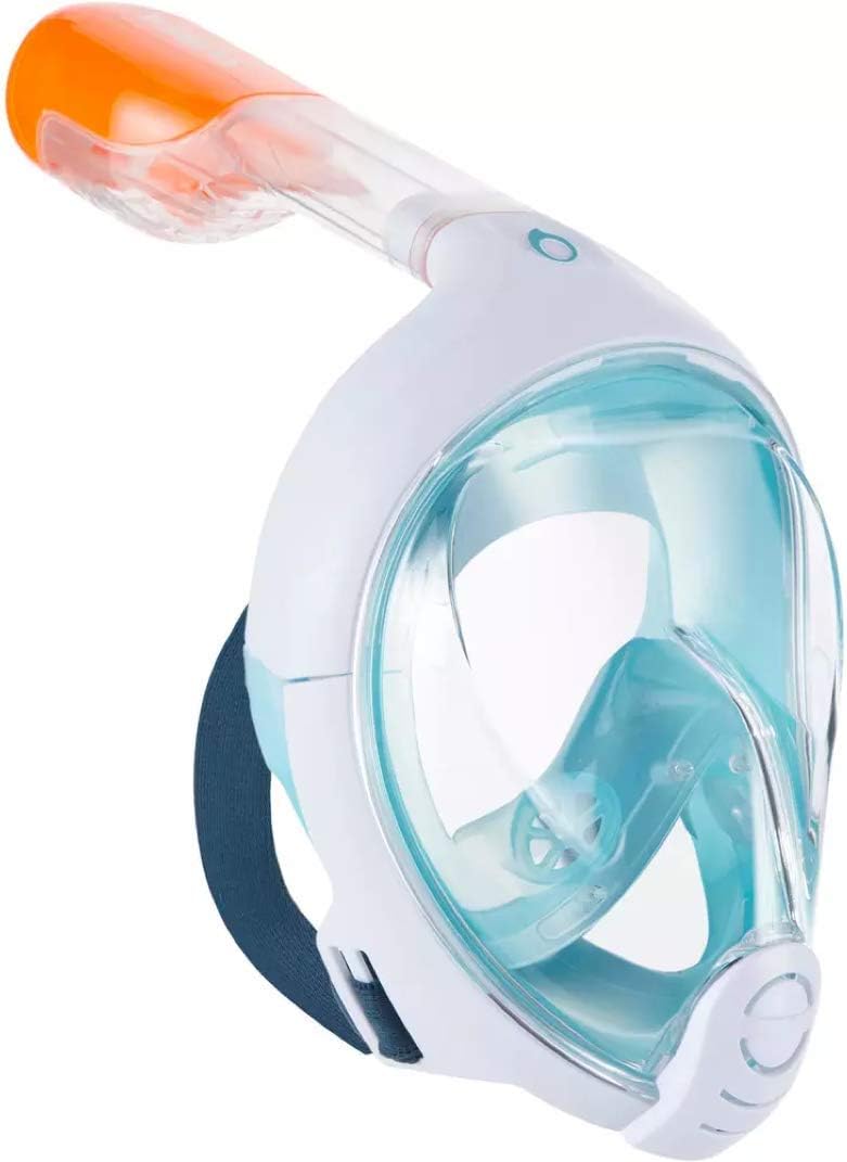 SUBEA TRIBORD EasyBreath Full Face, Anti-Fog, Hypoallergenic Silicone Facial Lining Snorkeling Mask with Snorkel Secure Lock (Light Blue, X/S)