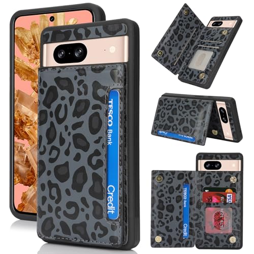 iCoverCase Compatible with Google Pixel 8 Case with Card Holder Wallet Phone Case for Women Men [RFID Blocking] PU Leather Protective Wallet Case for Pixel 8 (Black Leopard)