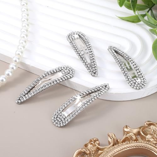 Mabor 4 Pack Pinzas para el cabello con strass plateado, clips elegantes para bodas y fiestas miniatura 7