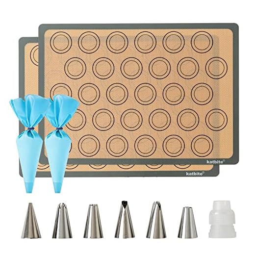 Macaron Silicone Baking Mats, Katbite Silicone Macaroons Baking Mat Set of 2 Half Sheet (11 5/8" x 16 1/2") Reusable & Nonstick Macarons Baking Supplies Silicone Bakeware Mats for Macarons Cookies