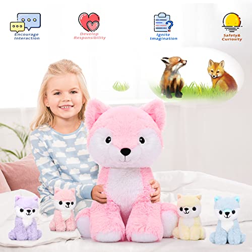 Maogolan Fox Stuffed Animal Plush Toys, 5 Pieces Fox Plush Toys Set, Stuffed Mommy Fox With Babies Plush Toys, Large Fox Stuffed Animal Bulk For Girls Kids Baby Gift #TOP2