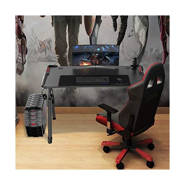 sogesfurniture Gaming Tisch R-Förmig, 120x60cm Großer Gaming Schreibtisch Computertisch Arbeitstisch mit Mausunterlage…