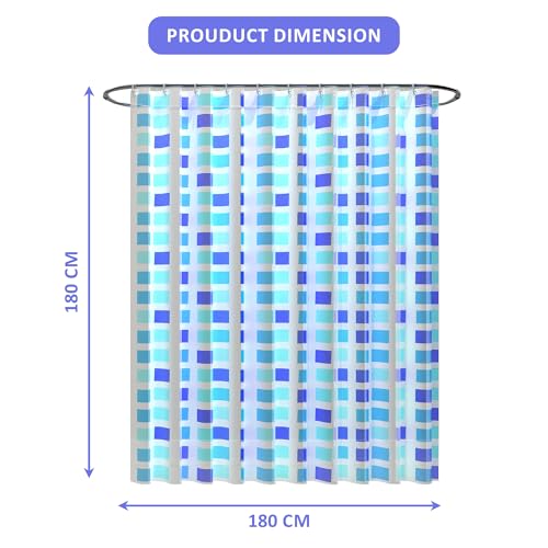 Image of Kuber Industries Pack of 2 Waterproof 71x71 Inch Shower Curtains for Bathroom with 12 Rings | Washroom Partition Screen & Wall Divider Parda for Bath | JY-2-2 | Block Print - Blue