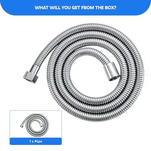 Image of Amazon Basics Stainless Steel Flexible Health Faucet Hose Pipe (1 Meter) | Rust-Proof Chrome Finish | Leak-Resistant Shower Hose for Jet Spray & Hand Shower | Universal Bathroom Connector