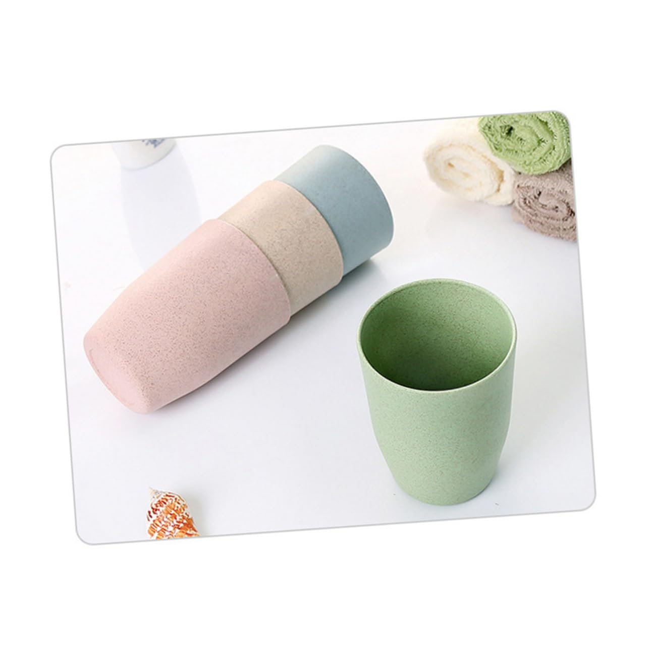 Cabilock Bathroom Rinsing Mug Wheat Stem Tumbler for Gargling Northern Europe Green Stackable Design for Easy Storage for Boys and Girls and Adults