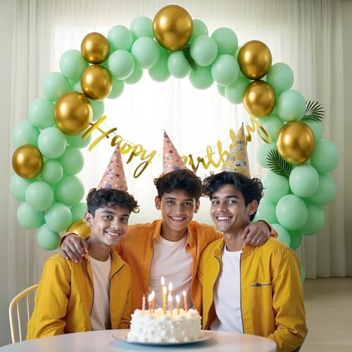 Image of Party Propz Green Birthday Decoration Kit For Boys -53 Pcs, Metallic Balloons For Decoration, Happy Birthday Banner For Kid, Celebration For Husband, Green, Golden (Cardstock, Latex)