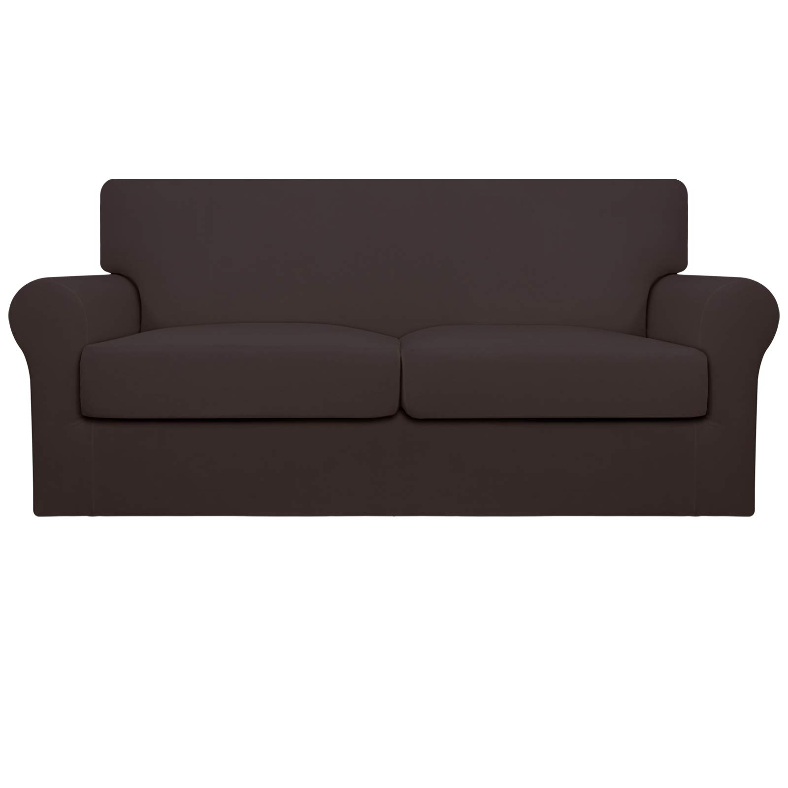 Easy-Going 3 Pieces Couch Covers for 2 Cushion Couch Stretch Loveseat Slipcover Proof Fitted Furniture Protector Spandex Sofa Cover Washable Furniture Protector for Pets, Kids (Medium-XL, Chocolate)