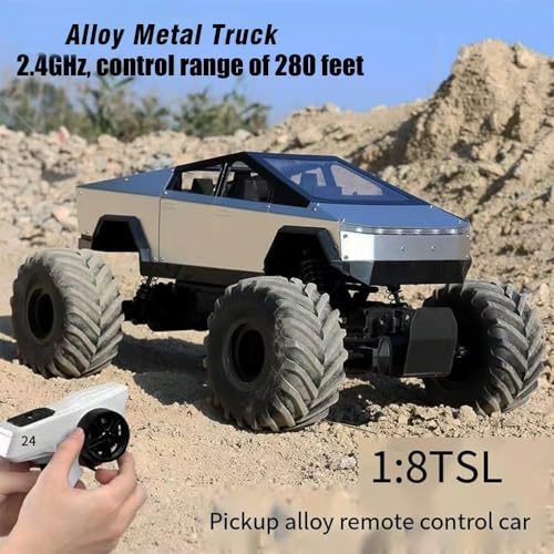 Image of Cyberr Style 1:8 Alloy RC Truck, 4WD 2.4GHz Remote Control Off-Road Car with Metal Body, Shock Absorbers & LED Lights, All Terrain High Performance RC Vehicle for Kids & Adults