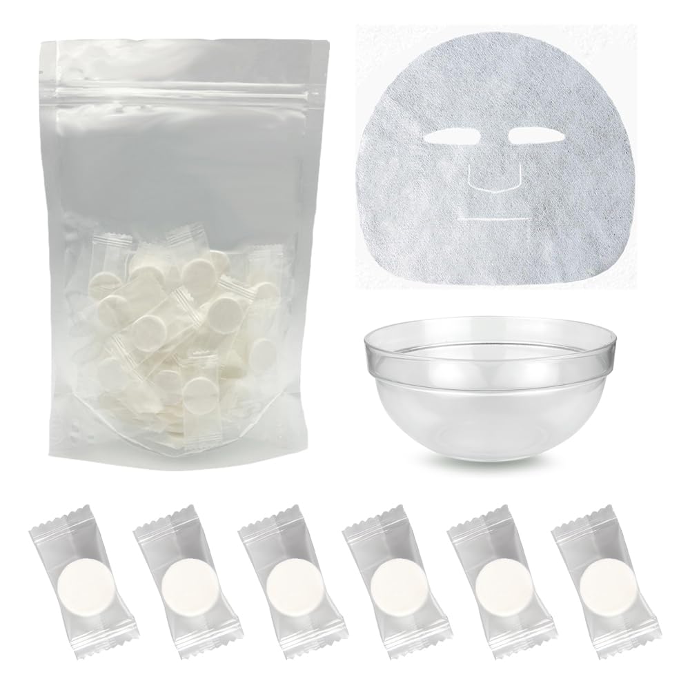 CHANGJIQ 圧縮フェイスマスク 圧縮マスク コットン 個包装 ローションシート DIY化粧水 美容 全顔用 フェイスパック 携帯パック シート紙 使い捨て コイン型 フェイシャルシート カップ入り (23×24cm(40個))