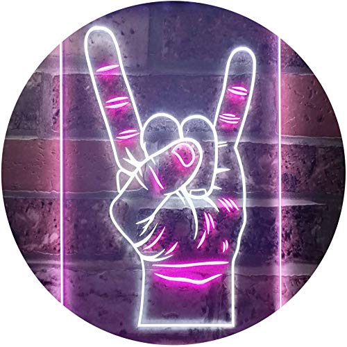 Rock n Roll Hand Heavy Metal Horn Band Dual Color LED Enseigne Lumineuse Neon Sign Blanc et violet 210 x 300mm st6s23-i2948-wp