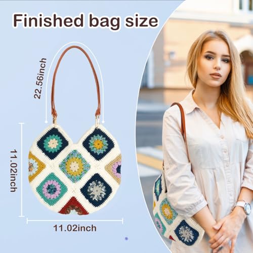 Image of Hanfetch Crochet Kit for Advanced or Intermediate Beginner, Step by Step Video Tutorial and Detailed Guide Instruction DIY Craft Supplies for Adult and Kid with Complete Kit for Granny Square Tote Bag