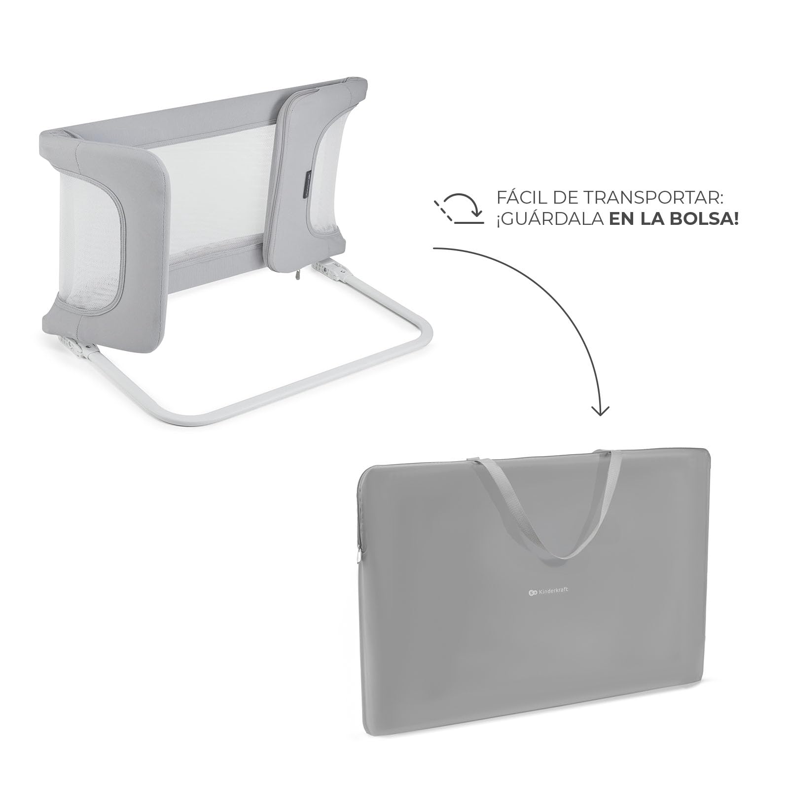 Kinderkraft Guard & Dream Barrera Universal para Cama, para Niños de Entre 18 Meses y 5 Años, Pliega Fácilmente, Regulación de Altura, Gris Claro