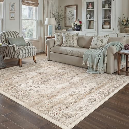 PureCozy Waschbarer Beige Teppich Wohnzimmer 140x200cm Vintage Tepich for Living...