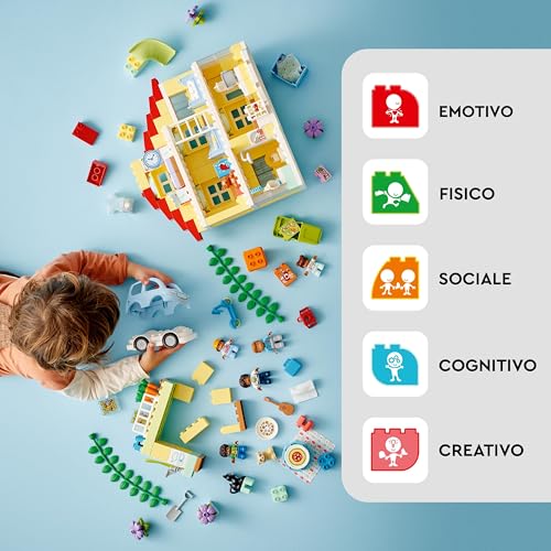 10994 DUPLO Casetta 3 in 1, Casa delle Bambole in Mattoncini con Auto Push-and-Go, Giochi per Bambini e Bambine dai 3 Anni in su con 5 Figure, 2 Animali e Lampada Luminosa - Lego - Immagine 2
