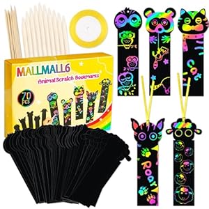 MALLMALL6 70Pcs Animal Scratch Bookmarks Scratch DIY Hang Tags Party Favors Theme Birthday Party Classroom School Supplies Decorations Crafts Kit for Kids